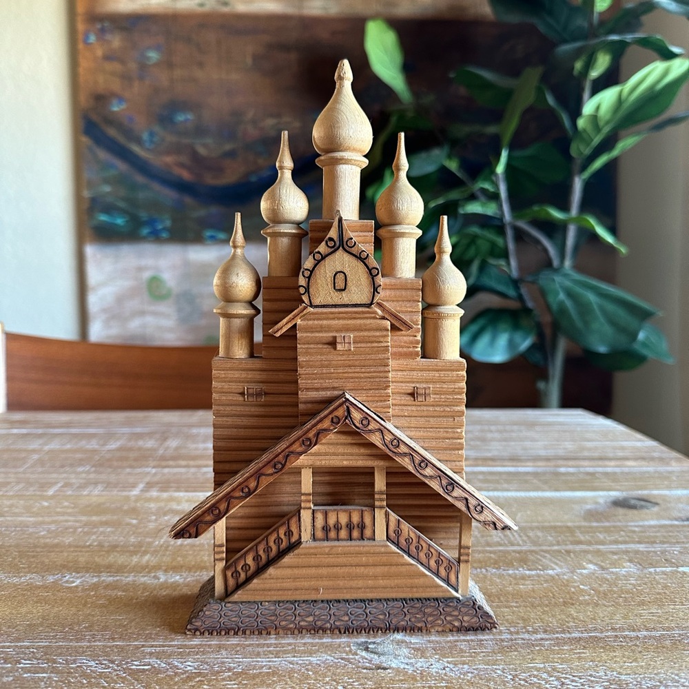 Vintage Russian Carved Wood Architectural Art